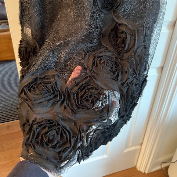 Latrice Black Sheer floral black tie lined dress midi length - Picture 7 of 14